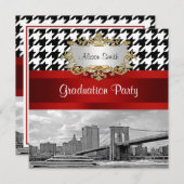 Brooklyn Bridge Blk Wht Hahnentrittmuster Abschlus Einladung (Vorne/Hinten)