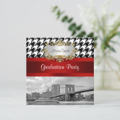 Brooklyn Bridge Blk Wht Hahnentrittmuster Abschlus Einladung (Stehend Vorderseite)