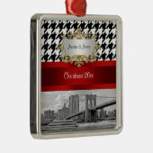Brooklyn Bridge Blk Wht Hahnentrittmuster Weihnach Silbernes Ornament (Rechts)