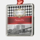 Brooklyn Bridge Blk Wht Hahnentrittmuster Weihnach Silbernes Ornament (Links)