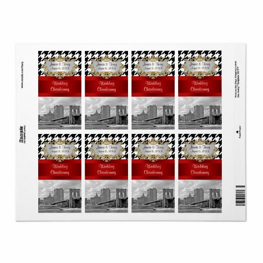 Brooklyn Bridge Blk Wht Hahnentrittmuster Weinlabe (Vorne)