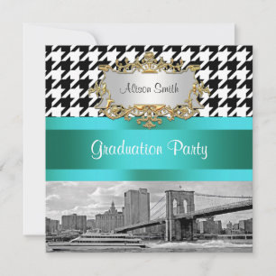 Brooklyn Bridge Blk Wht Houndstooth 2 Abschlussfei Einladung