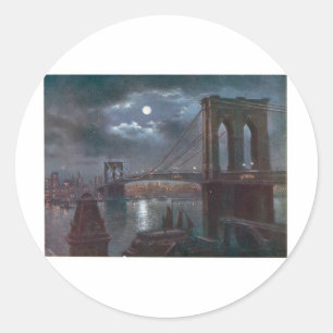 Brooklyn Bridge by Moonlight Runder Aufkleber