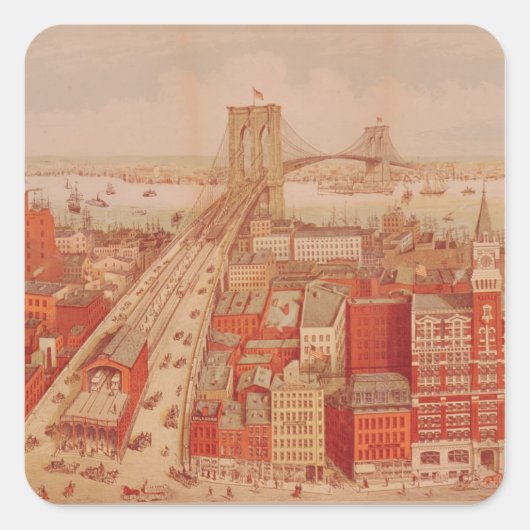 Brooklyn Bridge, c.1883 Quadratischer Aufkleber (Vorderseite)