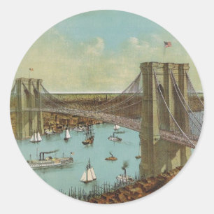 Brooklyn Bridge Color Postcard Runder Aufkleber