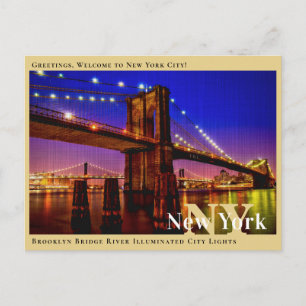 Brooklyn Bridge Fluss beleuchtet Stadtlichter Postkarte