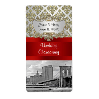 Brooklyn Bridge Gold White Damask Wine Label