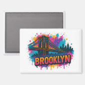 Brooklyn Bridge Graffiti Pop Art – Farbige Stadtan Magnet (Vorderseite/Rückseite)
