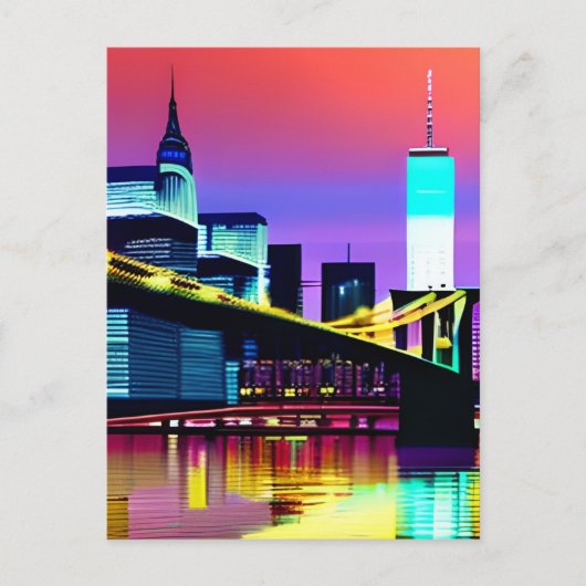 Brooklyn Bridge im Abend / at Night Postkarte (Vorderseite)