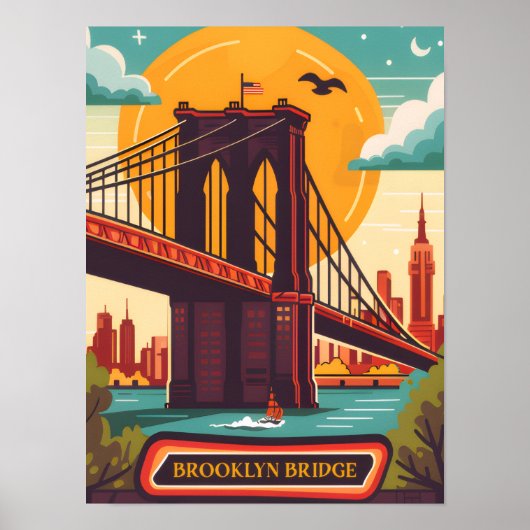 Brooklyn Bridge Manhattan NYC Retro Travel Poster (Vorne)