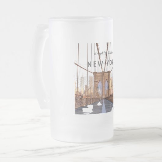 Brooklyn Bridge Mattiert Glass Beer Tasse (Vorderseite Links)