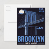 Brooklyn Bridge Nacht Retro Reise Postkarte (Vorne/Hinten)