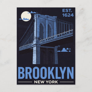 Brooklyn Bridge Nacht Retro Reise Postkarte