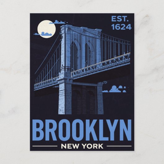 Brooklyn Bridge Nacht Retro Reise Postkarte (Vorderseite)