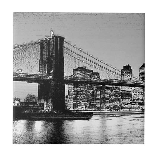 Brooklyn Bridge New York City Artwork Tile Fliese (Vorderseite)