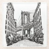 Brooklyn Bridge New York Schwarz-weiß Illustration Glasuntersetzer (Vorderseite)
