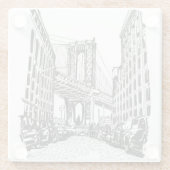 Brooklyn Bridge New York Schwarz-weiß Illustration Glasuntersetzer (Rückseite)