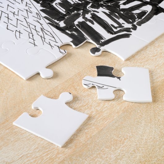 Brooklyn Bridge New York Schwarz-weiß Illustration Puzzle (Seite)