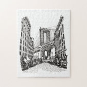 Brooklyn Bridge New York Schwarz-weiß Illustration Puzzle (Vertikal)