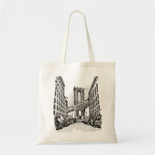 Brooklyn Bridge New York Schwarz-weiß Illustration Tragetasche