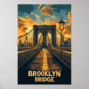 Brooklyn Bridge NY USA Vintage Illustration Reise Poster