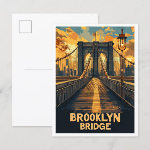 Brooklyn Bridge NY USA Vintage Illustration Reise Postkarte