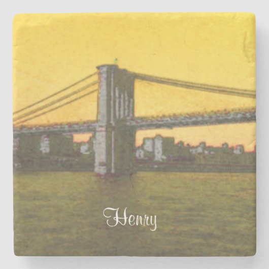 Brooklyn Bridge NYC Gelb 4Henry (Name) Steinuntersetzer (Vorderseite)