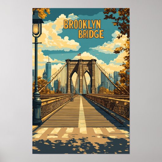 Brooklyn Bridge NYC Vintag Illustration Travel Poster (Vorne)