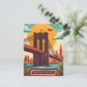 Brooklyn Bridge NYC Vintage Travel Postkarte (Stehend Vorderseite)