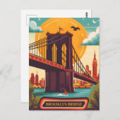 Brooklyn Bridge NYC Vintage Travel Postkarte (Vorne/Hinten)