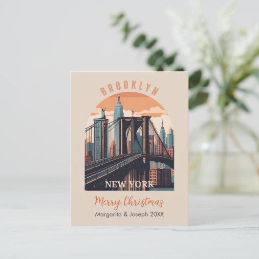 Brooklyn Bridge Retro Postkarte (Stehend Vorderseite)