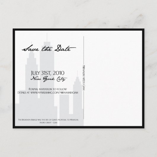 Brooklyn Bridge Save the Date Ankündigungspostkarte (Rückseite)