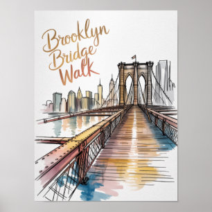 Brooklyn Bridge Spaziergang Tinte und Aquarell Poster