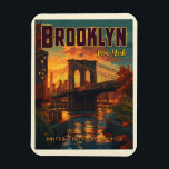 Brooklyn Bridge Sunrise - A Vintage Travel Magnet<br><div class="desc">Ein atemberaubendes Reiseplakat mit der berühmten Brooklyn Bridge in warmen Farbtönen des Sonnenaufgangs,  mit der Skyline von New York City als Kulisse. Ideal für Zuhause-Dekor oder als einzigartiges Geschenk für Reisende.</div>
