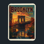 Brooklyn Bridge Sunrise - A Vintage Travel Magnet<br><div class="desc">Ein atemberaubendes Reiseplakat mit der berühmten Brooklyn Bridge in warmen Farbtönen des Sonnenaufgangs,  mit der Skyline von New York City als Kulisse. Ideal für Zuhause-Dekor oder als einzigartiges Geschenk für Reisende.</div>