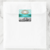Brooklyn Bridge Turquoise Wht Damask Rett Date Quadratischer Aufkleber (Tasche)