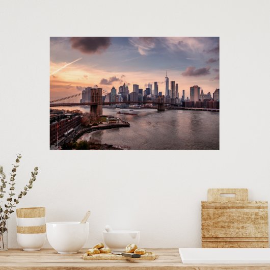 Brooklyn Bridge und Lower Manhattan Poster (Küche)