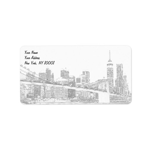 Brooklyn Bridge und Manhattan Skyline At Night, Ne Adressaufkleber (Vorne)