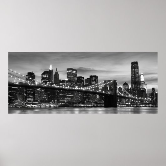 Brooklyn Bridge und Manhattan Skyline bei Night NY Poster (Vorne)