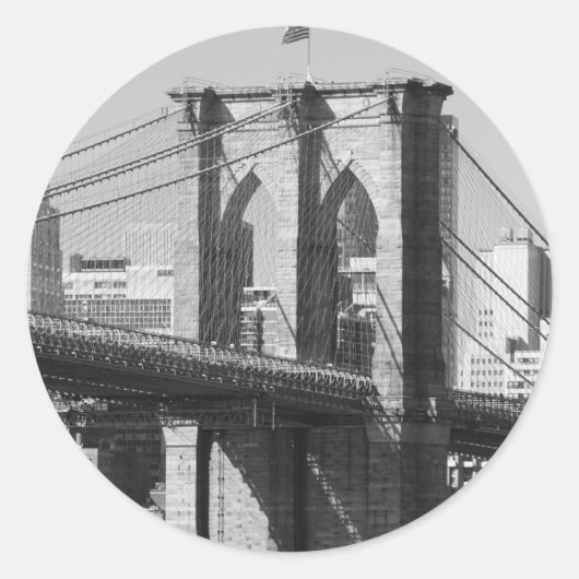 Brooklyn Bridge und Manhattan Skyline Runder Aufkleber (Vorderseite)