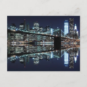 Brooklyn Bridge und The Statue of Liberty at Night Postkarte