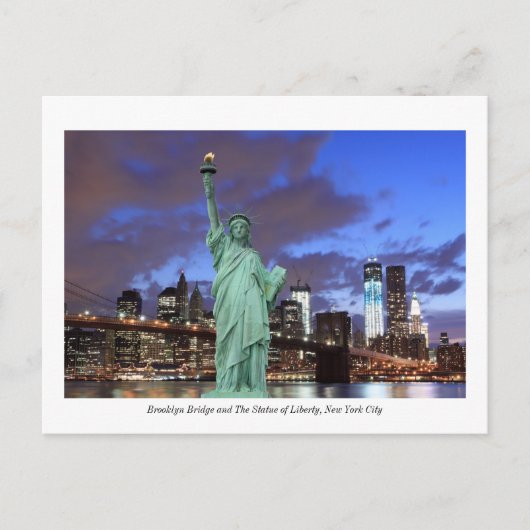 Brooklyn Bridge und The Statue of Liberty at Night Postkarte (Vorderseite)