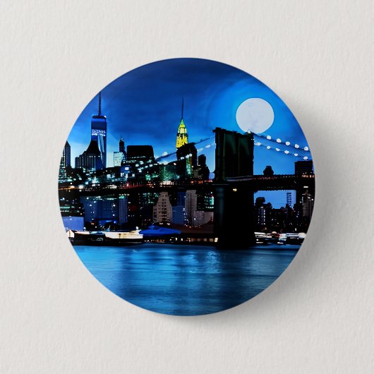 Brooklyn Bridge unter einem Vollmond Button (Vorderseite)