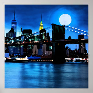 Brooklyn Bridge unter einem Vollmond Poster