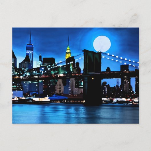 Brooklyn Bridge unter einem Vollmond Postkarte (Vorderseite)