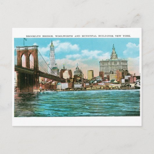 Brooklyn Bridge, Woolworth und Municipal... Postkarte (Vorderseite)