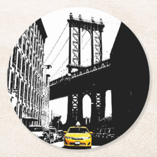 Brooklyn Bridge Yellow Taxi Nyc New York City Runder Pappuntersetzer