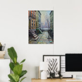 Brooklyn Brownstone-Reihe mit Manhattan-Skyline Poster (Heimbüro)