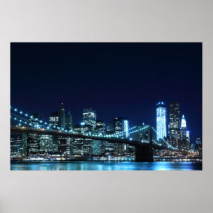 Brooklyn-Brücke am Nachtplakat (30,00" x 20,00") Poster