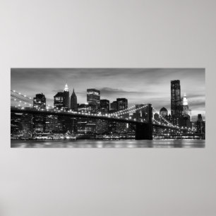 Brooklyn-Brücke und Manhattan-Skyline nachts NYC Poster